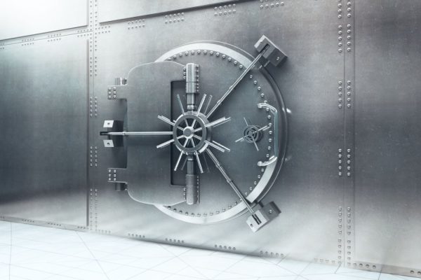 A large, locked bank vault.
