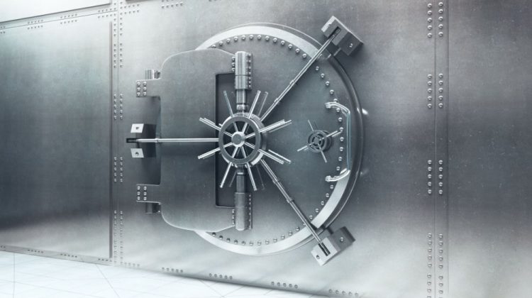 A large, locked bank vault.